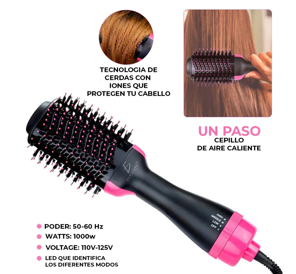 Cepillo Eléctrico 3 En 1 Cabello Modelador Secador Rizador Premium